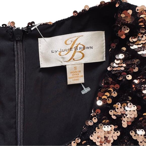 JB by Julie Brown Dress Gold Sequins Diamond Pattern Sleeveless Party Small - Picture 2 of 12
